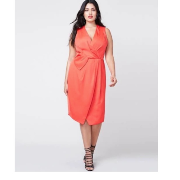 NWT RACHEL ROY Red Orange V-Neck Plus Size Wrap Dress Sleeveless - Picture 8 of 12